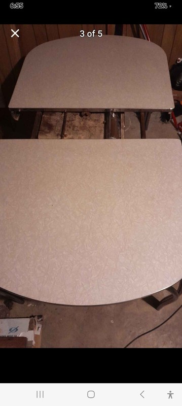 White Formica & Chrome Trim/Legs Vintage Kitchen Table w/ extra leaf built in gallery