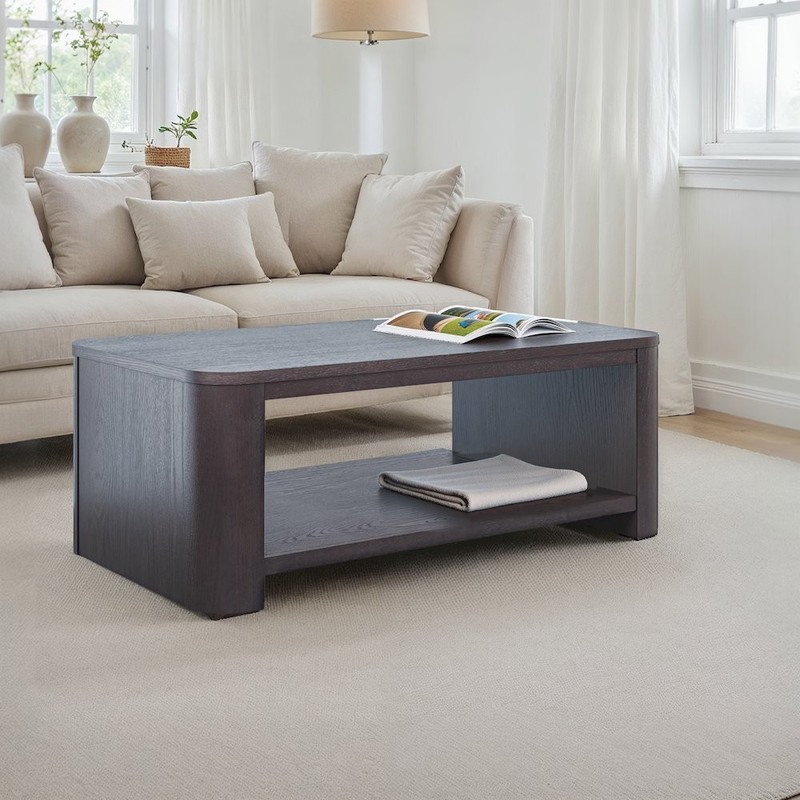 Janzen Contemporary Modern 50" Rolling Coffee Table with Open Storage Shelf gallery