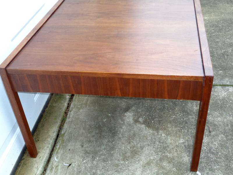 MID CENTURY MODERN WALNUT LARGE SIDE TABLE, COFFEE TABLE, EDWARD WORMLEY? SOLID. gallery