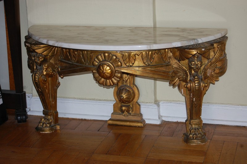 ANTIQUE GOLD GILT WOOD CONSOLE TABLE MARBLE TOP gallery