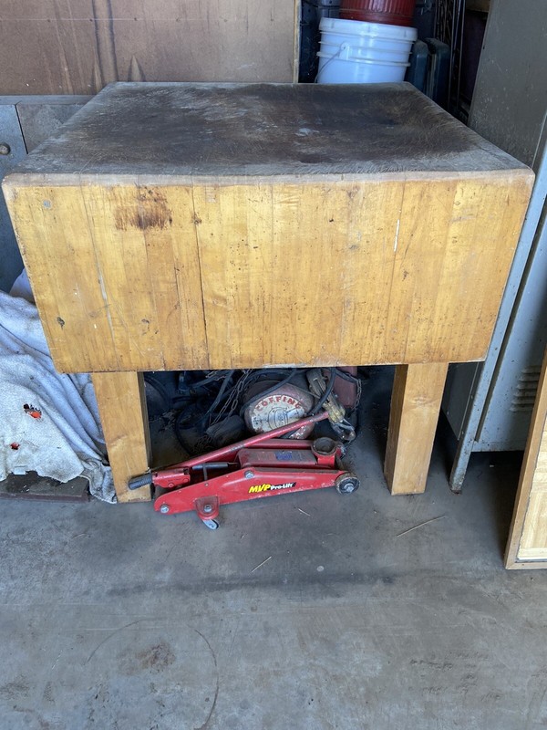 antique butcher block table, Made By Boos Blocks, Effingham, IL