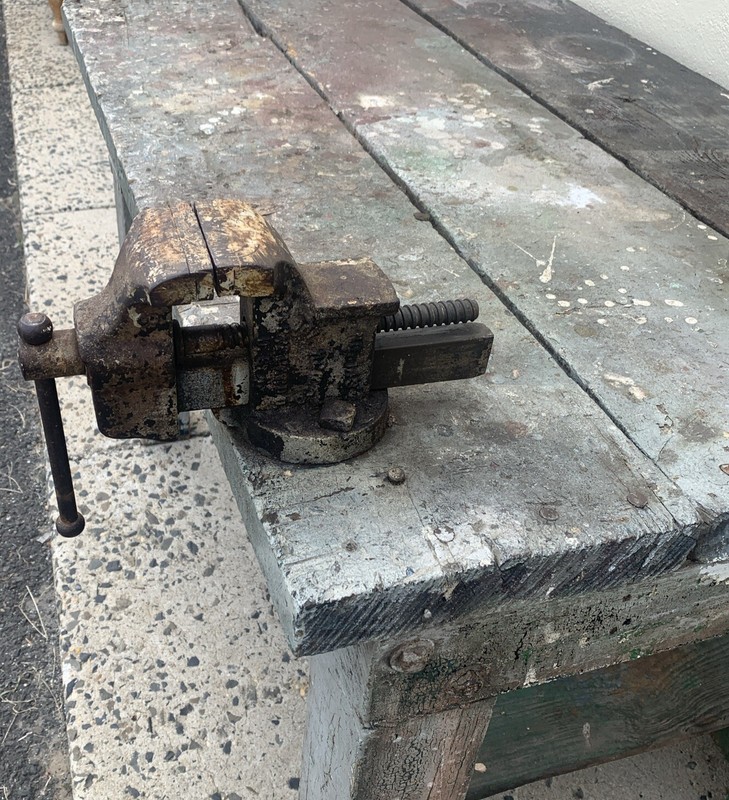 Antique Workbench W/vice Fresh From The Barn gallery