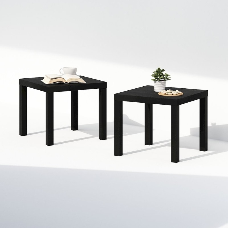 Simple Square Coffee Table, Side Table, Set of 2, Black gallery
