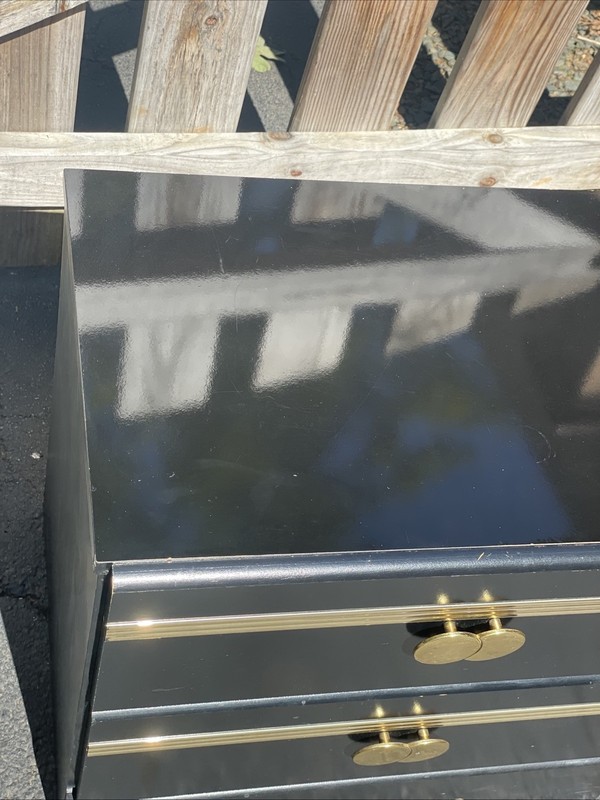 Postmodern 1980’s Side Bed Table Black Lacquer Laminate and Gold gallery