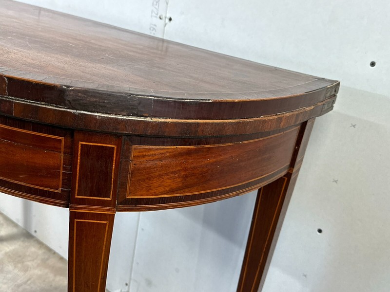antique federal mahogany line inlaid demi lune card game table console project gallery