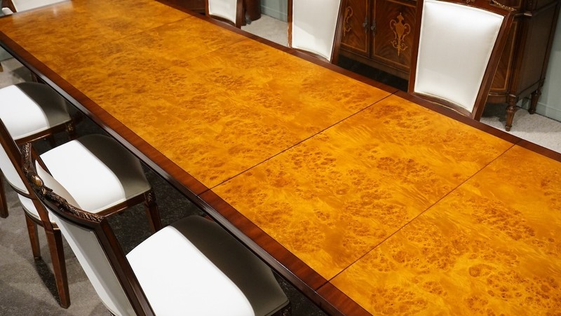 12' traditional mahogany with burl 3 pedestal formal dining table gallery