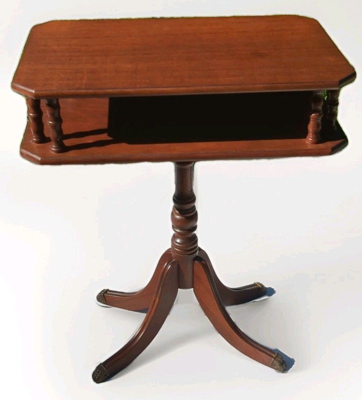 Vtg Side Table Spindle Two Tier Brass Claw Tip Legs Vtg Solid Wood Mid Century