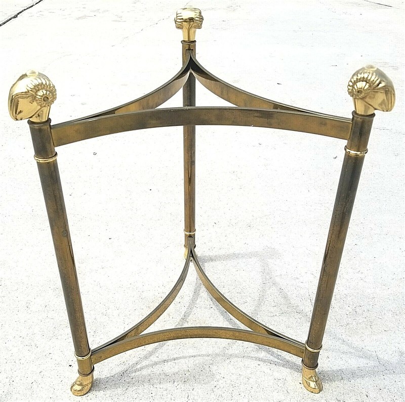 Maison Jansen Style Hollywood Regency Brass Rams Head Hoof Footed End Side Table gallery