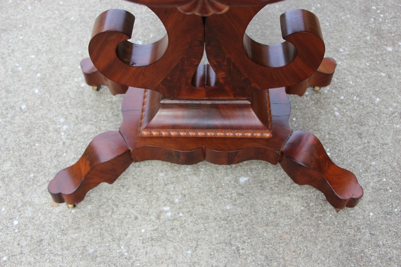 Fancy Classical Empire Flame Mahogany Marble Top Center Table with Wishbone Base gallery