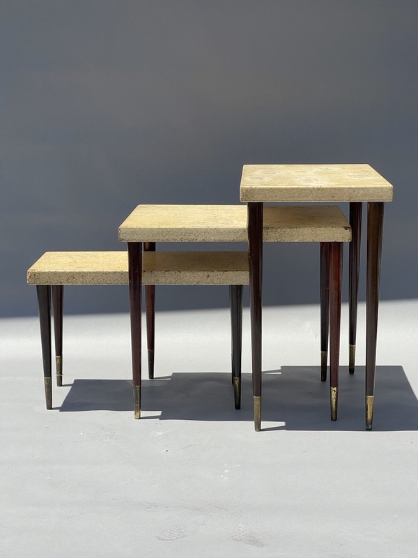 PAUL FRANKL CORK TOP NESTING TABLES ANTIQUE VINTAGE MODERN ART DECO TABLE 1940s gallery