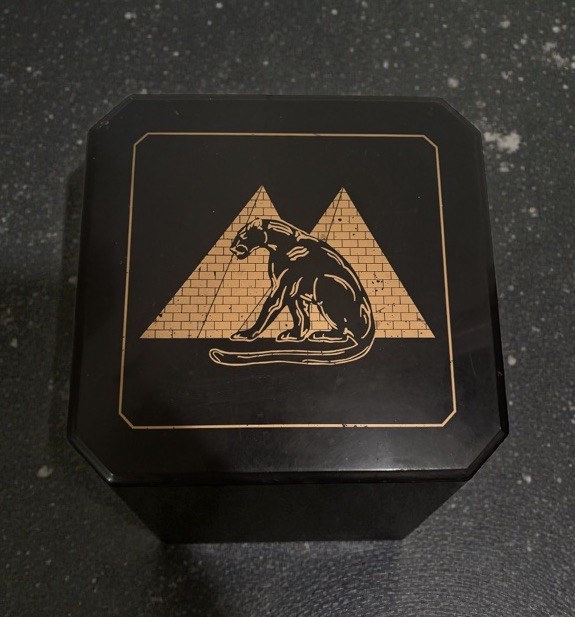Antique 80s MCM Panther And Pyramid Black/Gold Side Table gallery