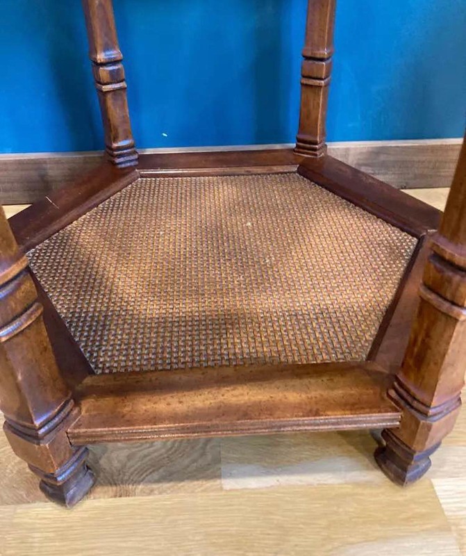 Midcentury Glass Topped Side Table with Cane Shelf gallery