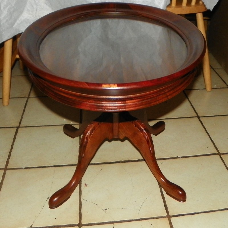 Oval Solid Walnut Carved Coffee Table with Serving Tray (BM) (CT48) gallery