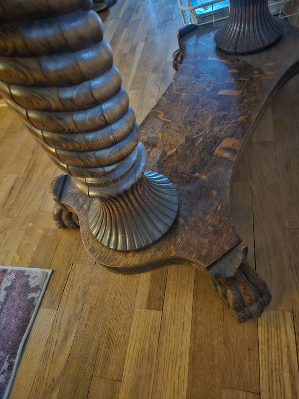 Antique American Empire Oval Tablec. 1830-1850- Paw, Feet, Spiral Columns