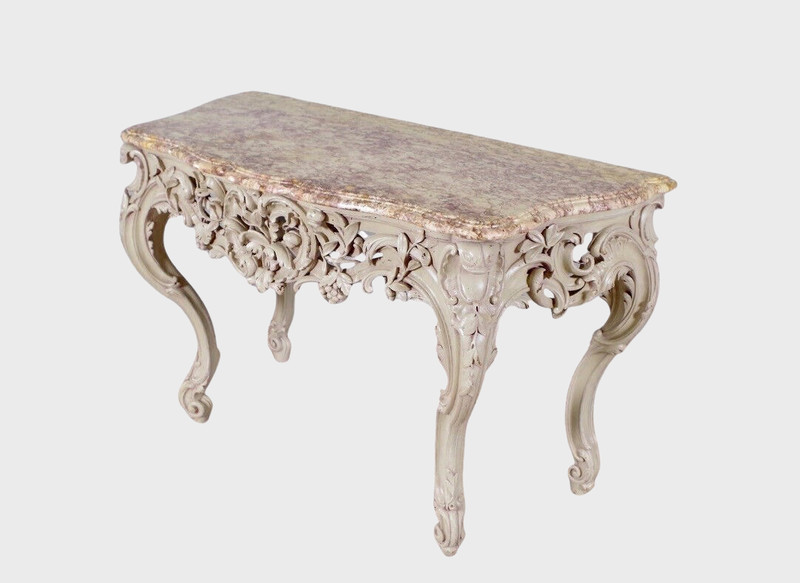 Important Louis XV style console in lacquered wood and brocade marble, circa …