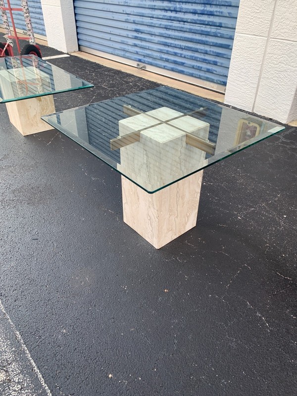 Italian Travertine, Brass and Glass Occasional Side Table attributed to Artedi gallery