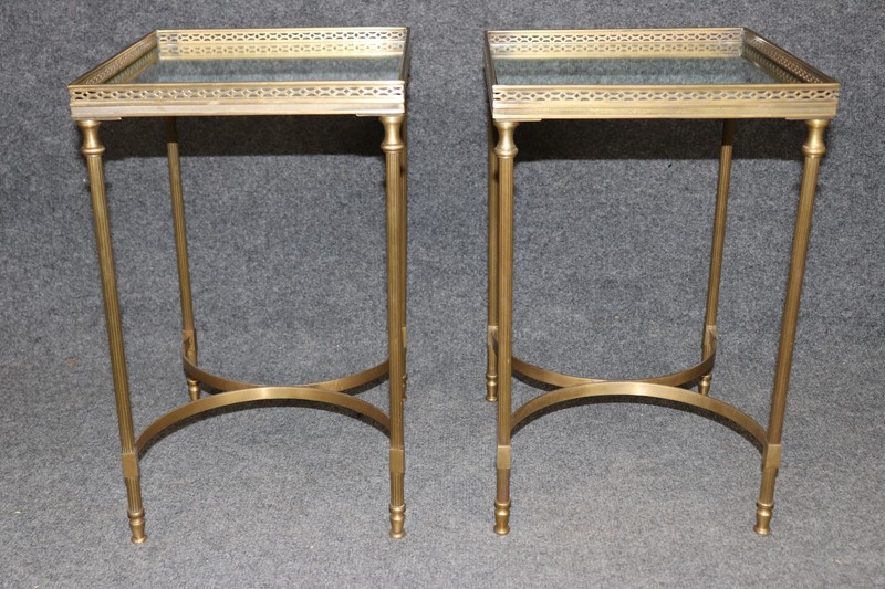 Pair 1960's Maison Jansen Style Mirrored Top & Brass End Tables gallery