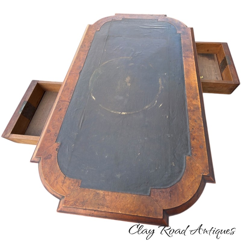 Antique Burl walnut victorian library table writing stand renaissance revival gallery
