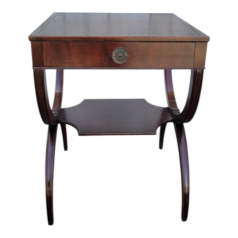 Antique Regency Mahogany Table Inlaid Leather Top 1 Drawer Stenciled Detail gallery