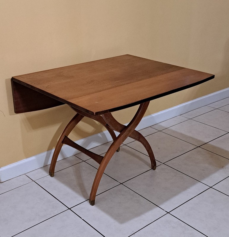 MCM Adjustable Elevator Table Coffee to Dining Solid Wood Drop Leaf X‑Frame Base gallery