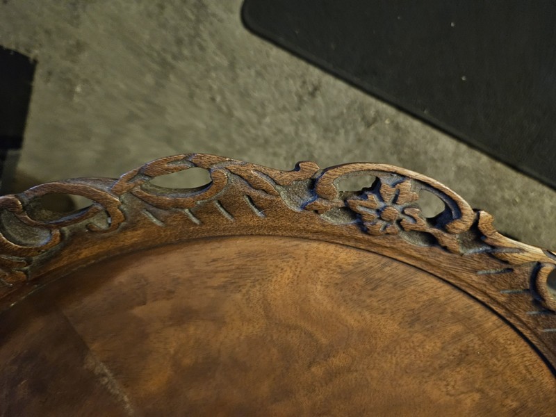 Antique 1900s Carved Mahogany Two-Tier Pedestal Table Ornate Pie Crust Edge gallery