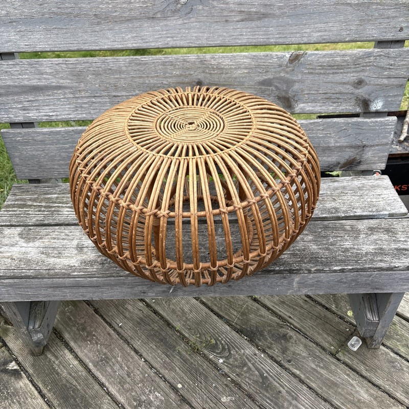 VTG Table Ottoman Foot Stool Cane Rattan Wicker Bamboo Mid Century Modern 🔥