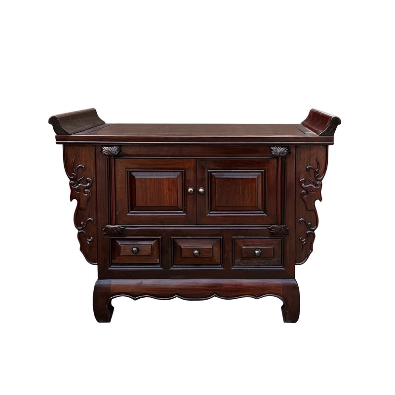 Chinese Brown Stain Altar Carving Low Kang Table Display Stand cs7601