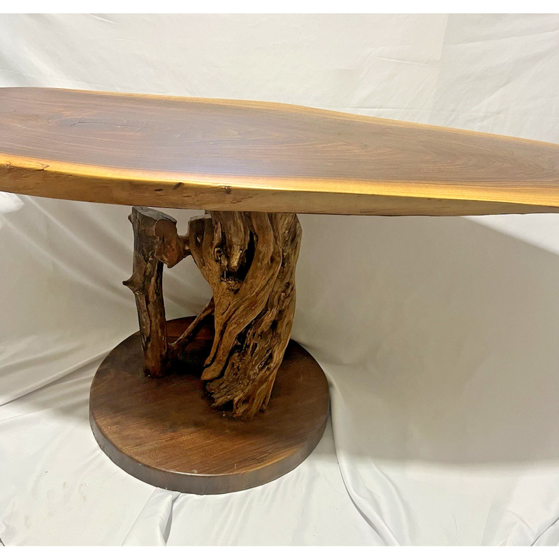 Live Edge Burl Side Table on Stump 24tallx50longx13-18wide Natural Wood Vintage gallery