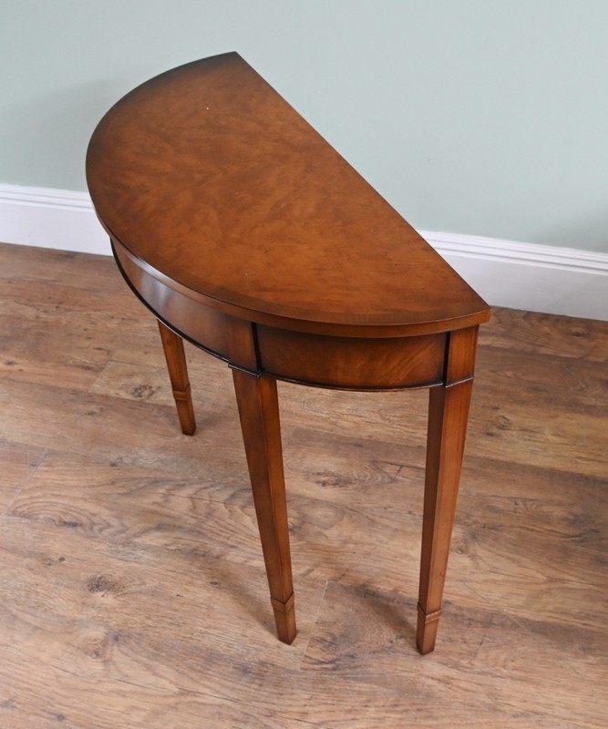 Pair Sheraton Console Tables Demi Lune Walnut Regency gallery