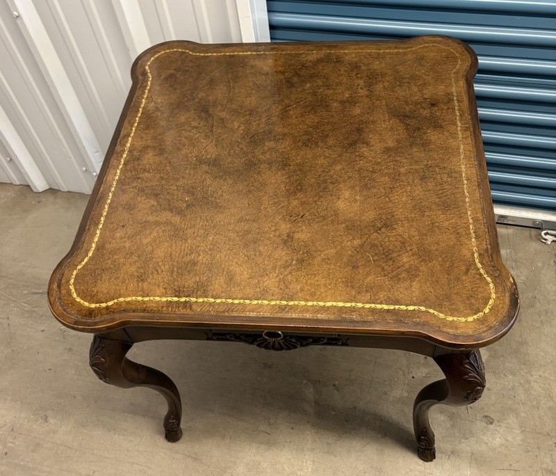 Vintage BAKER Furniture Collector's Edition Square Leather Top Game Table 32" gallery