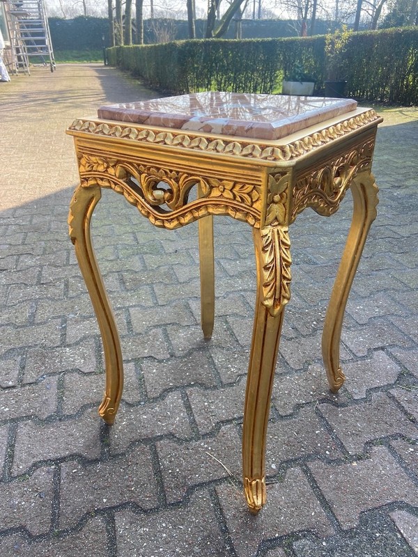 Tables French Louis XVI Gold Beech Pink Marble Side Pair Vintage 1990s gallery