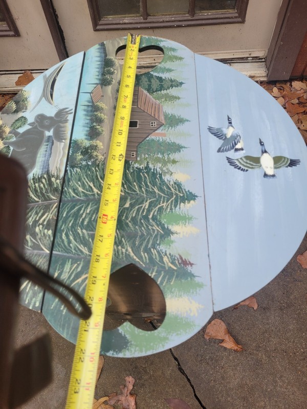 Vintage 80s Tri-fold Table Hand Painted Cottage Cabin Lake Folding Serving Tray gallery