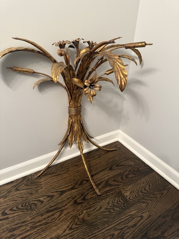 Italian Hollywood Regency Gilt Metal Flowers Wall Table/Hans Kogl gallery