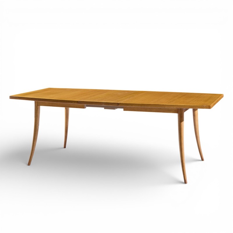 Harvey Probber Mid Century Bleached Mahogany Saber Leg Dining Table with 1 Leaf gallery
