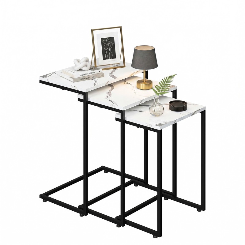 Modern C-Shaped End Tables Set of 3 Nesting Coffee Table Accent Side Table White