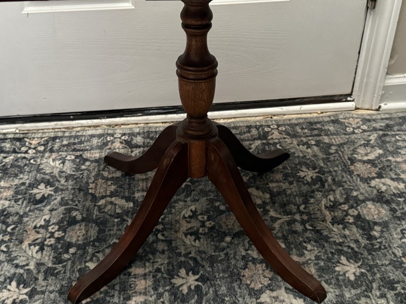 Vintage Wooden Rectangular Parlor Side Table W/ Turned Column Pedestal Base MCM gallery
