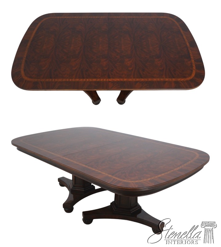 L72448: HENREDON Mahogany Double Pedestal Inlaid Dining Table