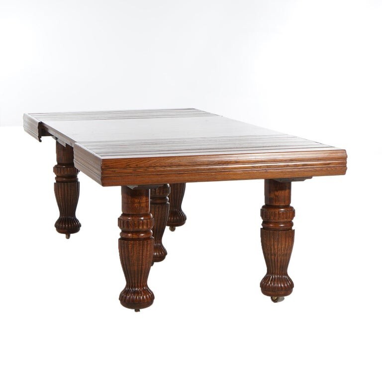 Antique Square Carved Oak Folding Extension Dining Table C1900 gallery