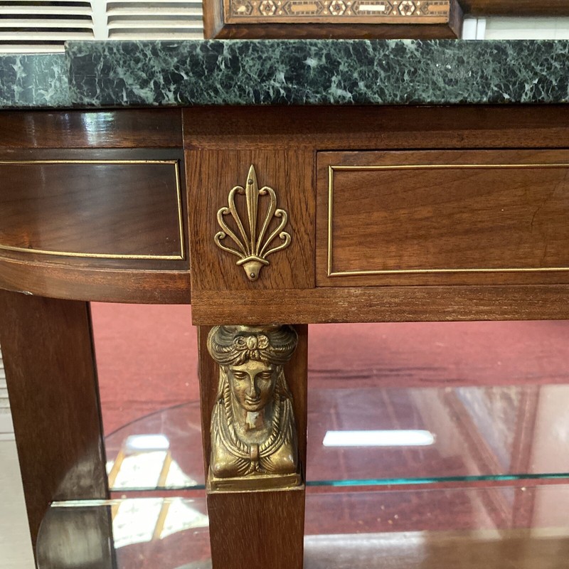 FRENCH MAHOGANY EMPIRE ENTRYWAY CONSOLE TABLE W/ MARBLE TOP gallery