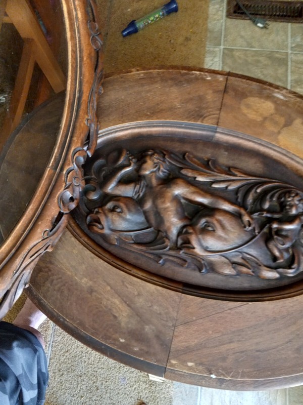 Hand Carved Table Ventige Removable Glass Top