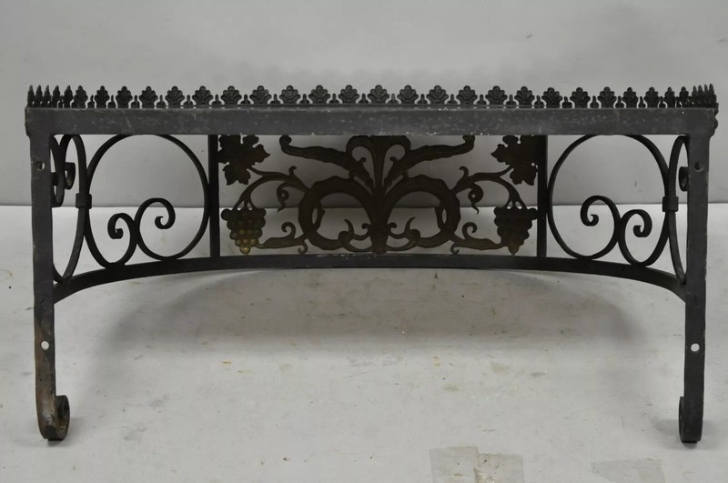 French Art Nouveau Wrought Iron Grapevine Maple Leaf Wall Mounted Console Table gallery