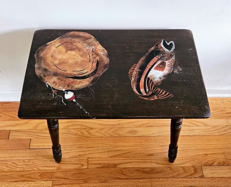 Vintage Unique Hand Painted "Fisherman" Wooden Accent Table! gallery