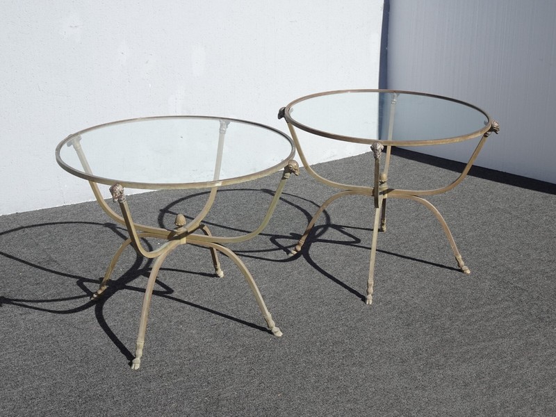 Pair Vintage Italian Mid Century Bronze Rams Head & Hoof Feet Side End Tables gallery