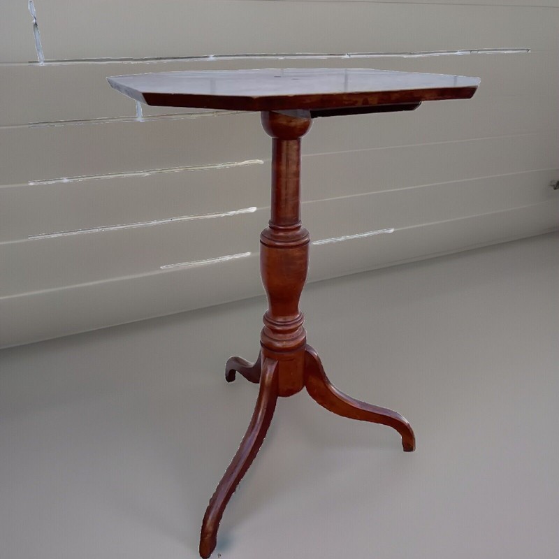 18TH C Antique American Fed Maple Candle Stand, Poss. Samuel Wing of Sandwich MA