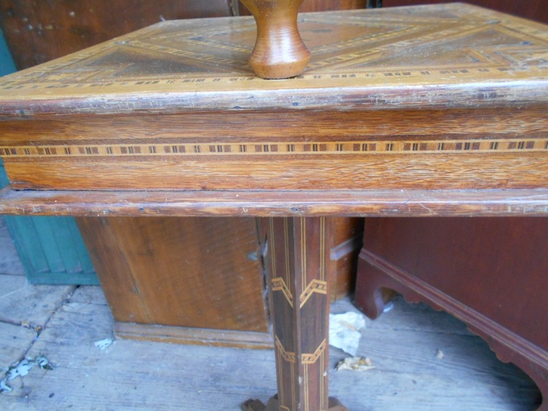 ANTIQUE ONE OF A KIND FOLK ART INLAID ONE DRAWER SMOKING STAND gallery