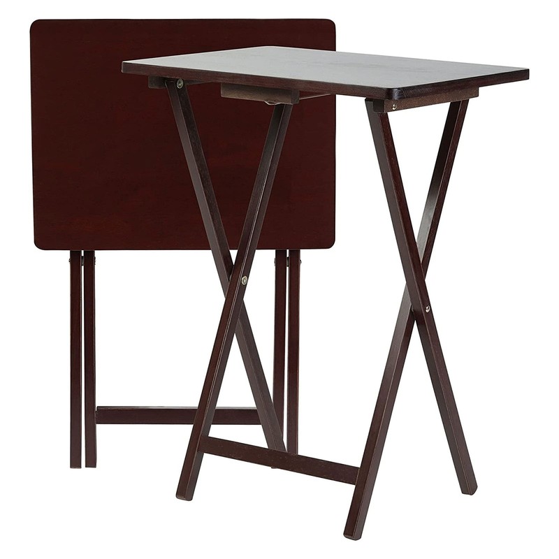 PJ Wood Folding TV Snack Tray Folding Table Desk Stand, Espresso Brown, Set of 2 gallery