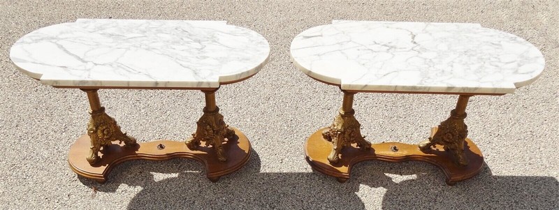 Pair Ornate 1950s Marble Top End Tables gallery