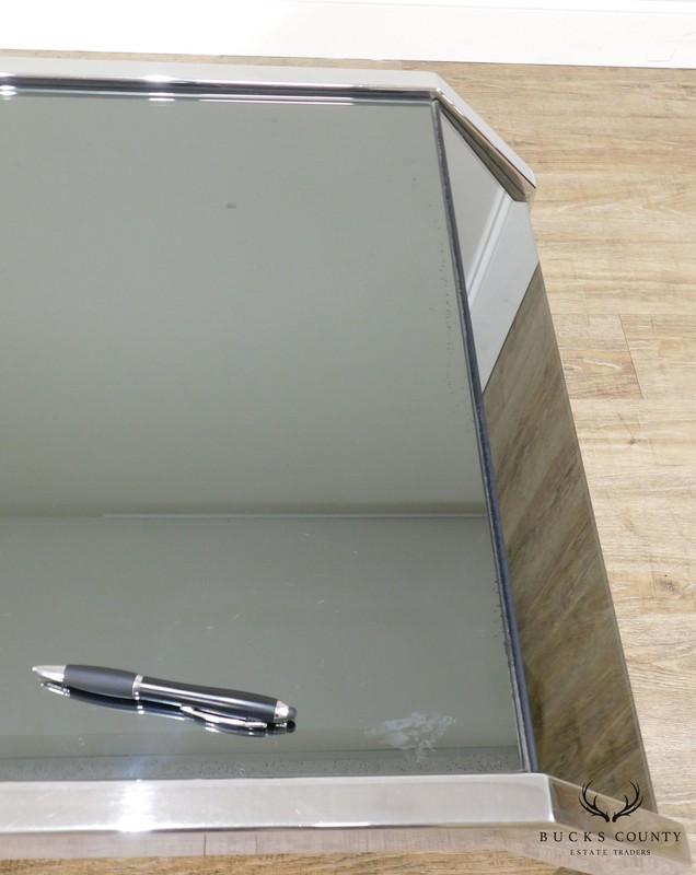 Mid Century Modern Chrome & Smoked Mirror Pair Side Tables gallery
