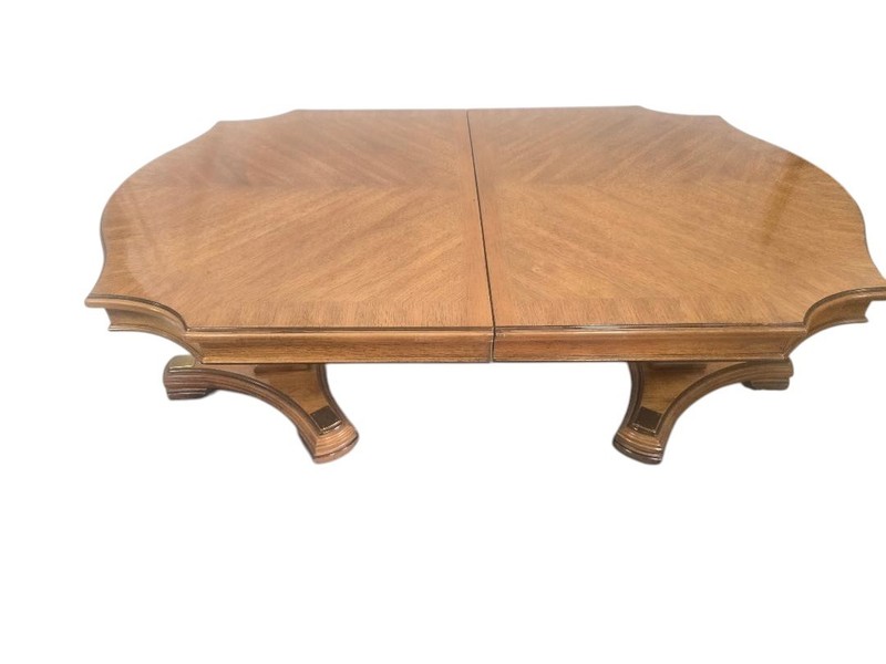 Mid-Century Modern Dining Table with Chevron Veneer Top