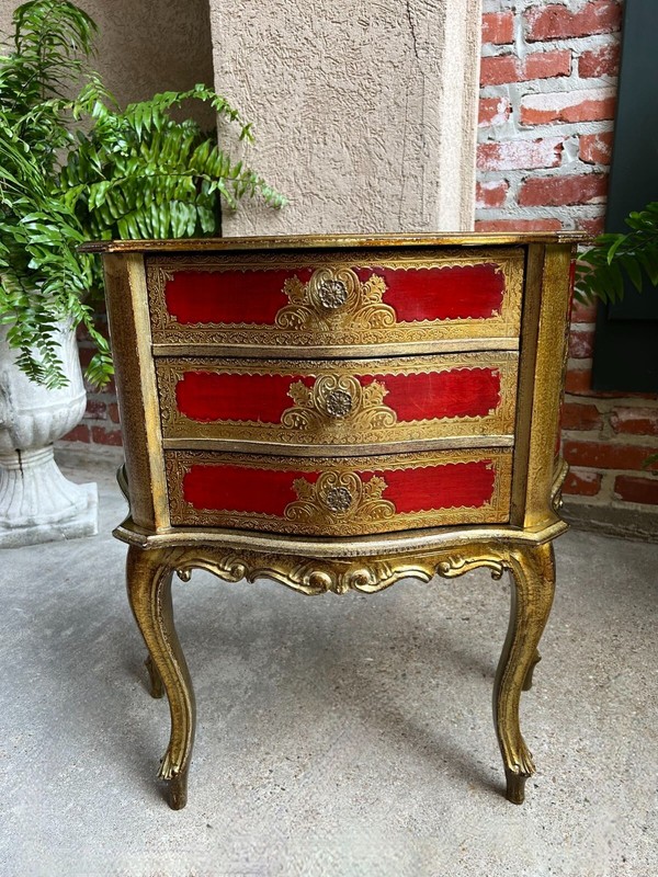 Vintage Italian Gold Gilt Chest End Table Florentine RED Hollywood Regency Tole gallery